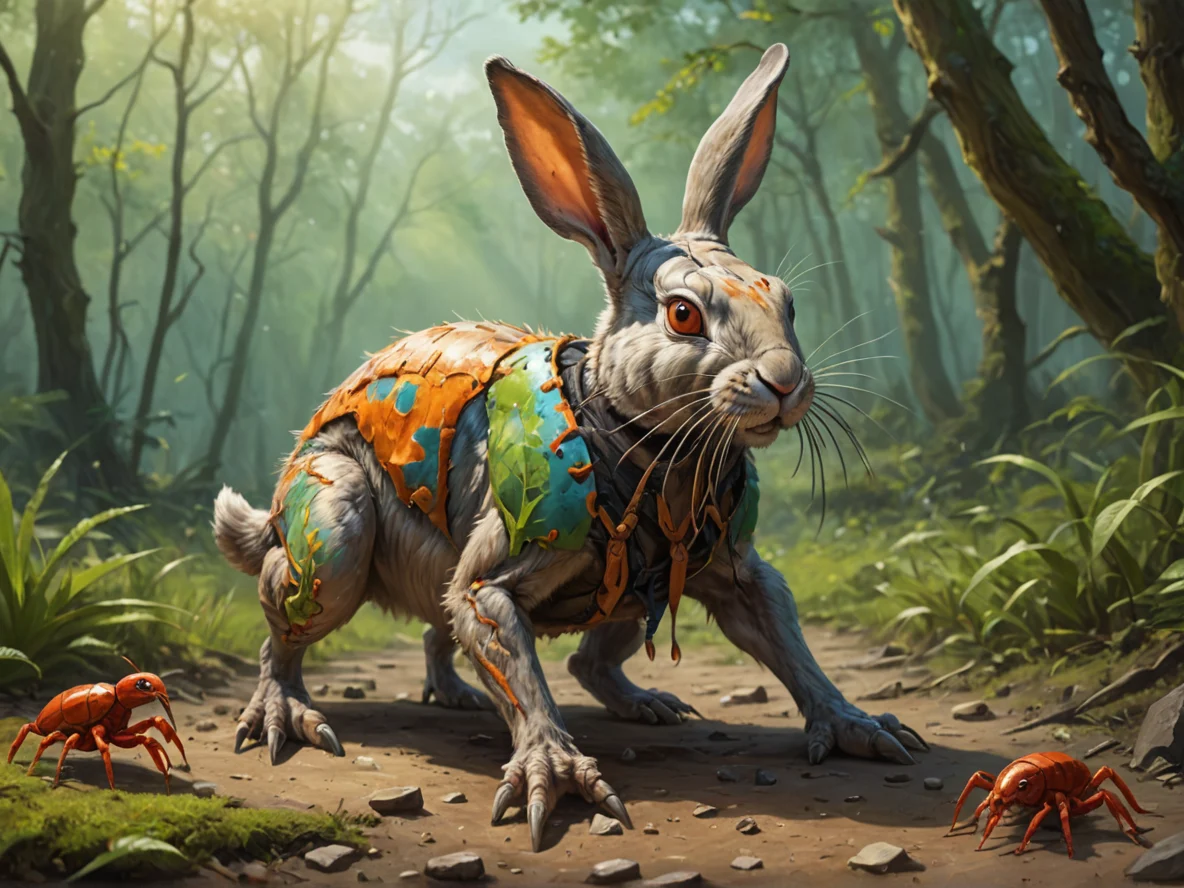 (bizarre mix between a Rabbit and a Scorpion:1.1), distorted, malformed, abnormality, in the wild, in nature