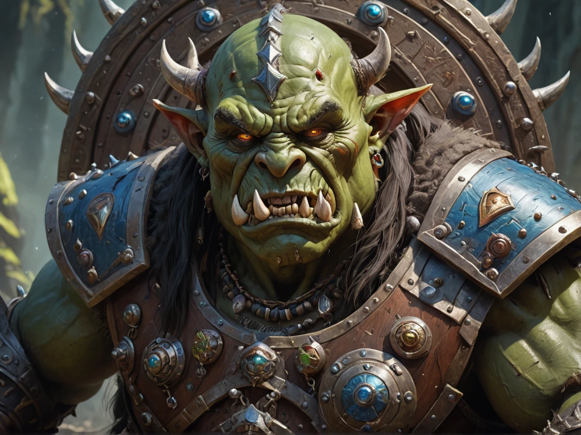 Vengeful (Orc:1.1), Shaman, A shield covered in small doors and keyholes, medium close-up, extremely powerful