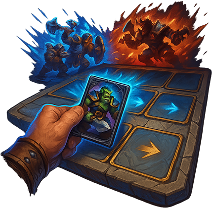 Strategy auto-battles: attack order equals deck order; Taunting draws targets