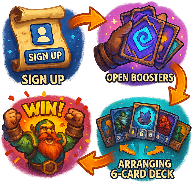 How to start Void Scourge: create an account, open boosters, build a 6-card deck